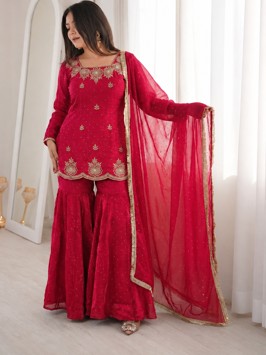 Risha Rani Pink Zari Embroidered Suit Set