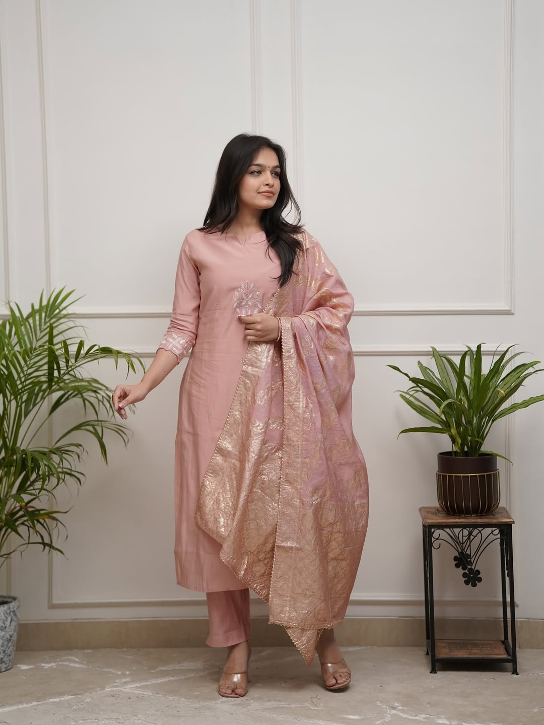 Very Stunning Chanderi Silk Embroidery Suit Set