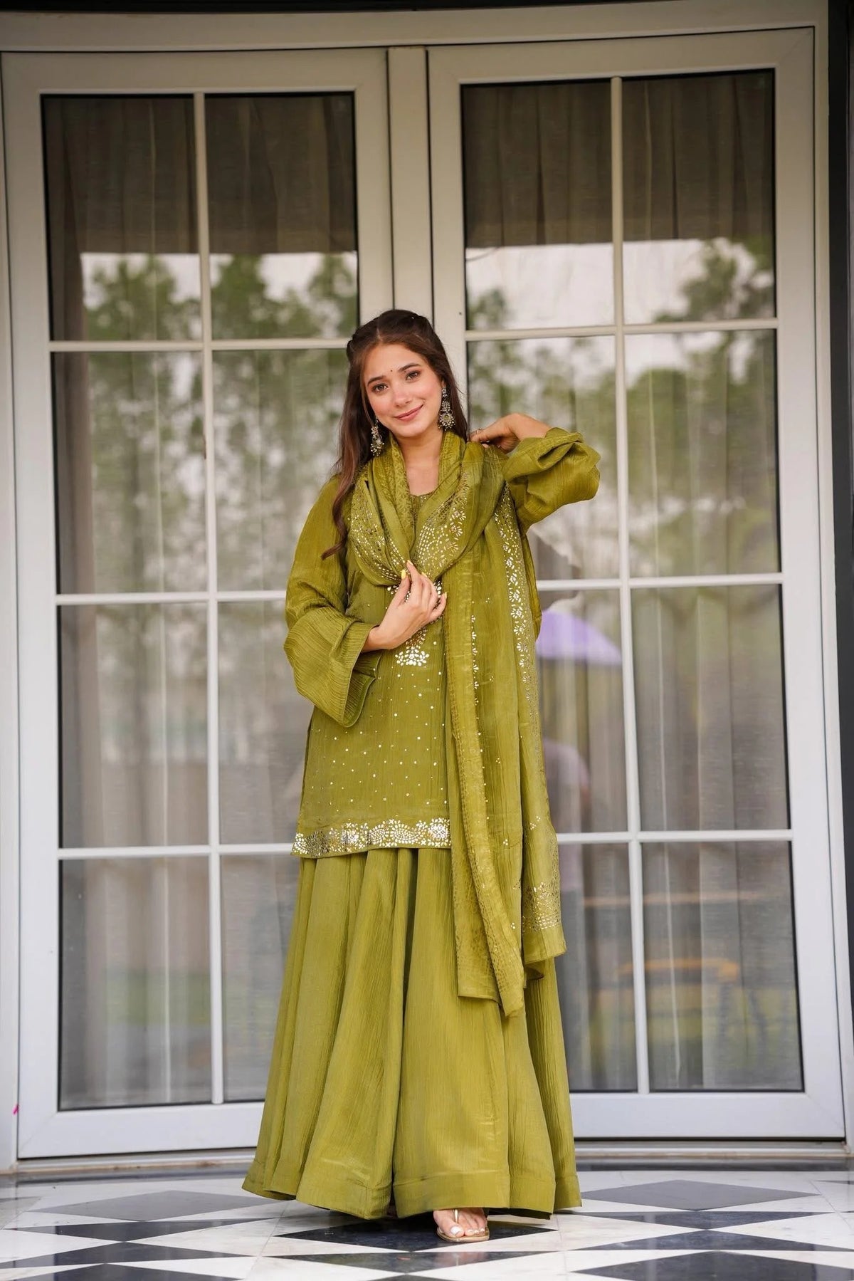 Charvi Mehendi Green Embroidered Suit Set