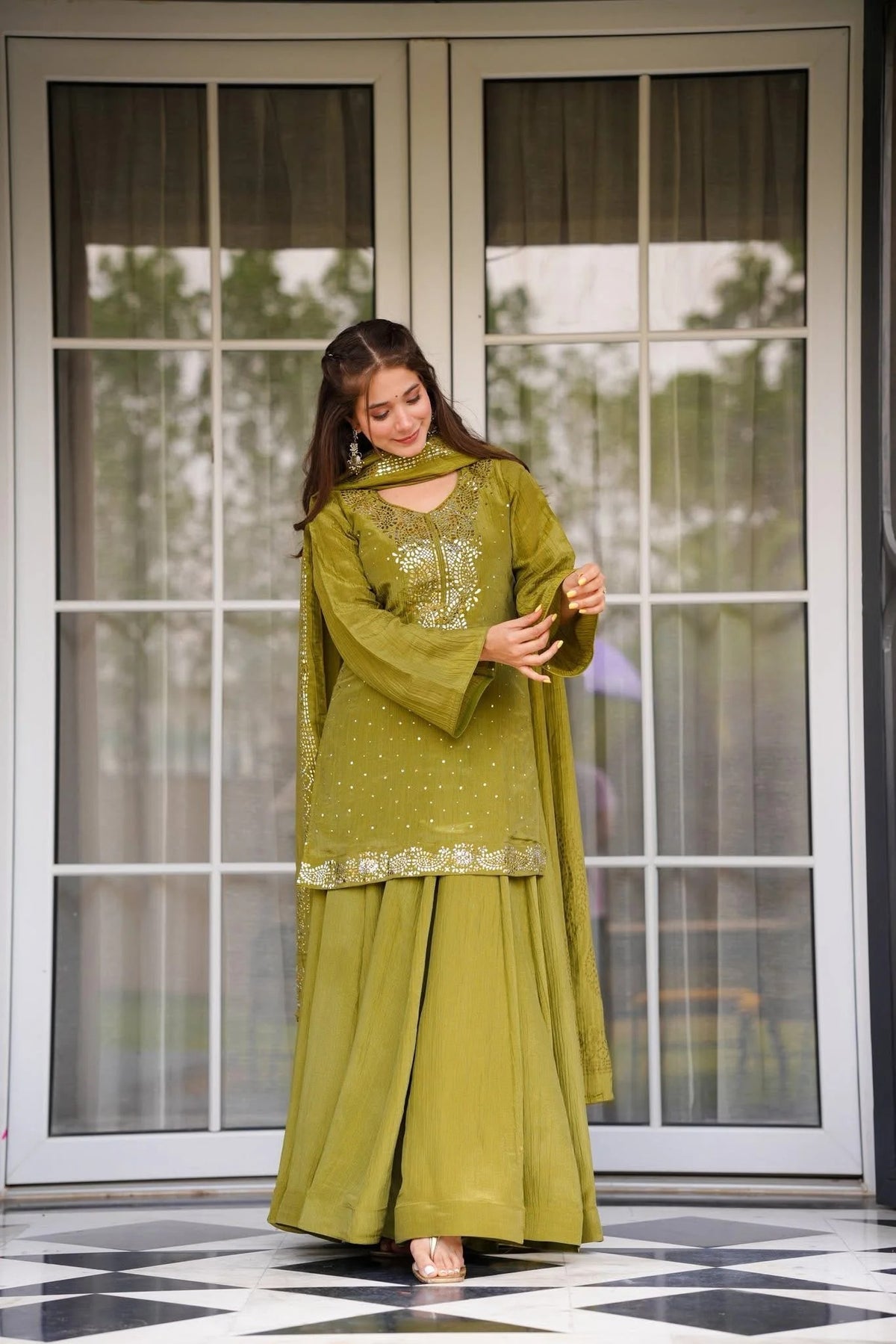 Charvi Mehendi Green Embroidered Suit Set