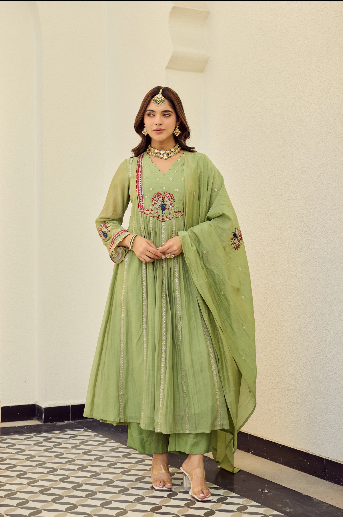 Mrinalika Sage Embroidered Anarkali Set