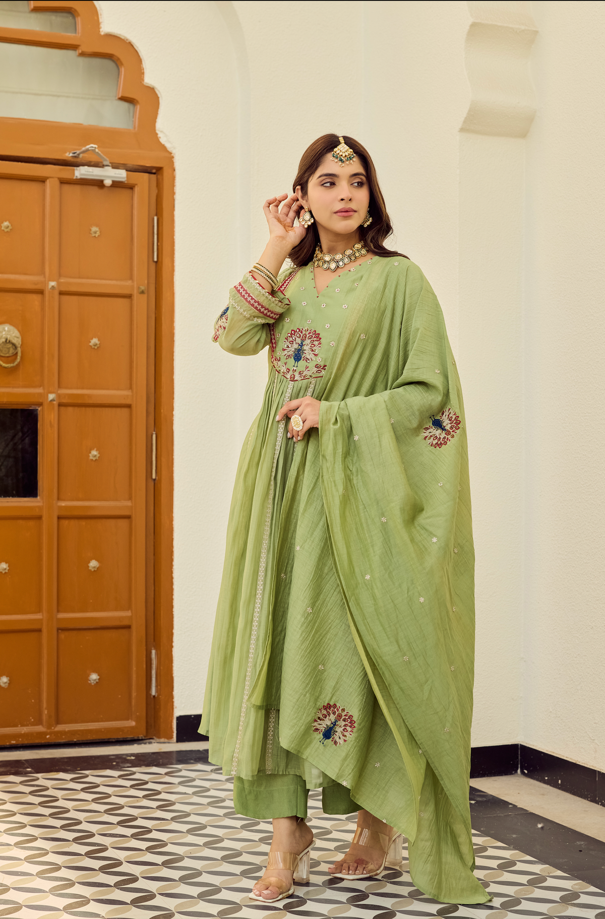 Mrinalika Sage Embroidered Anarkali Set