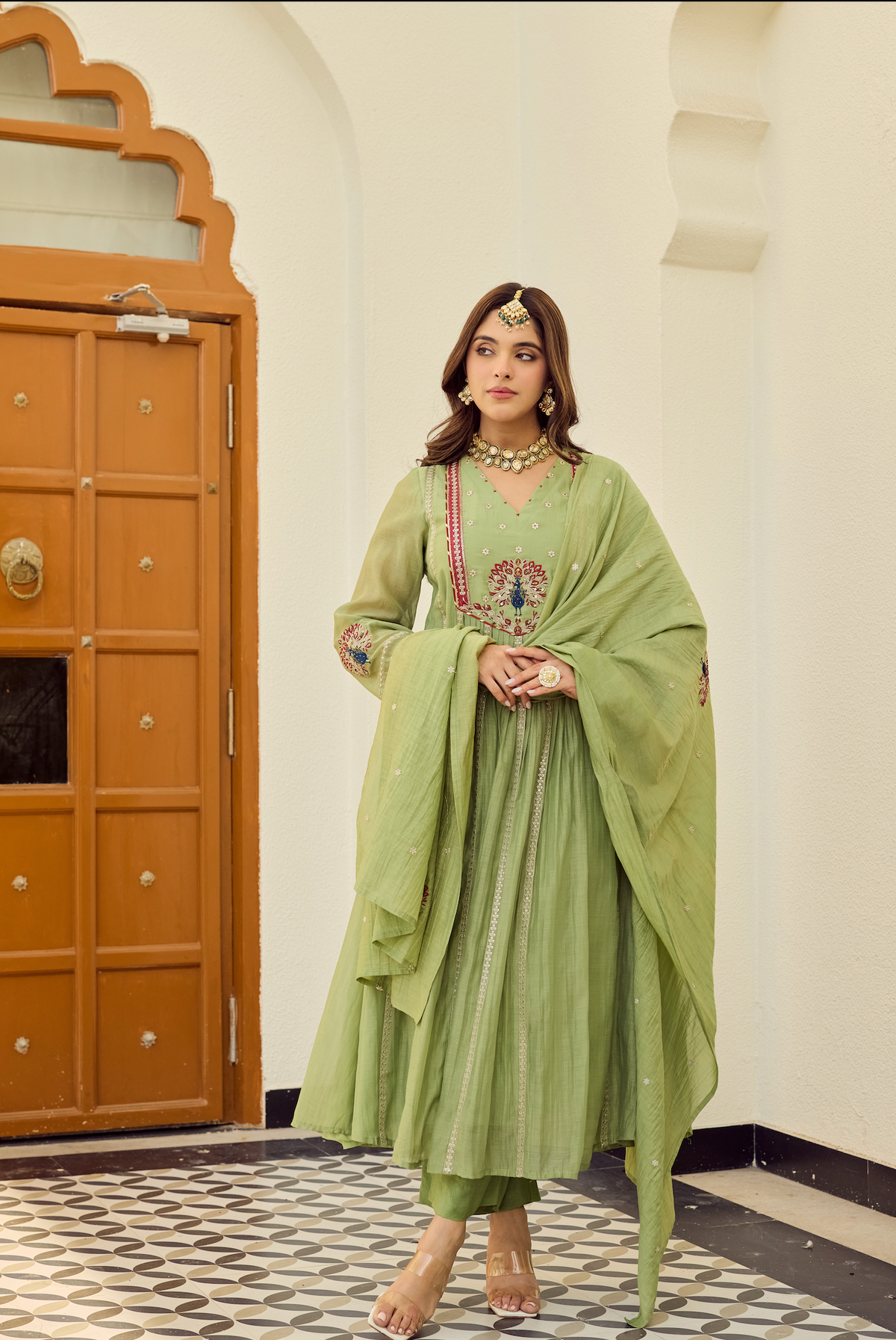 Mrinalika Sage Embroidered Anarkali Set