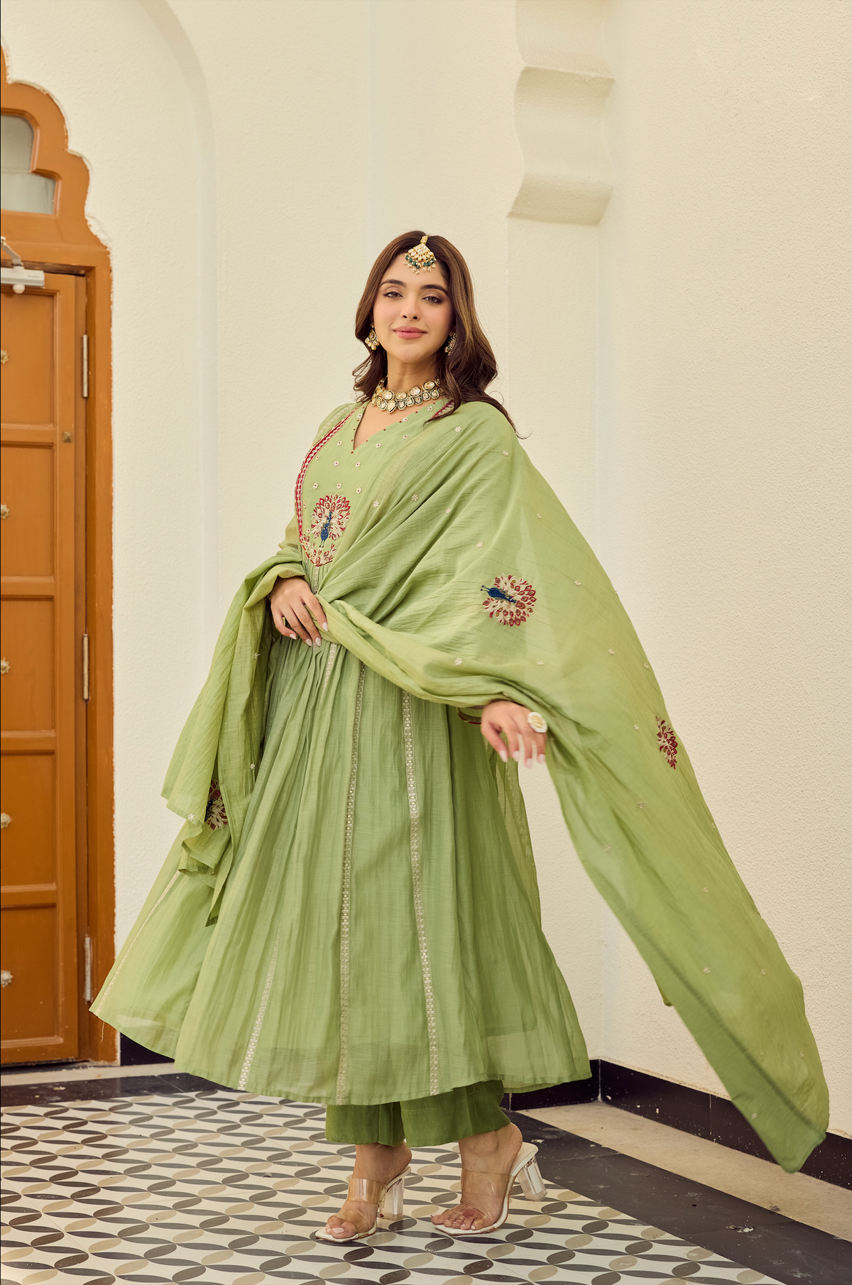 Mrinalika Sage Embroidered Anarkali Set