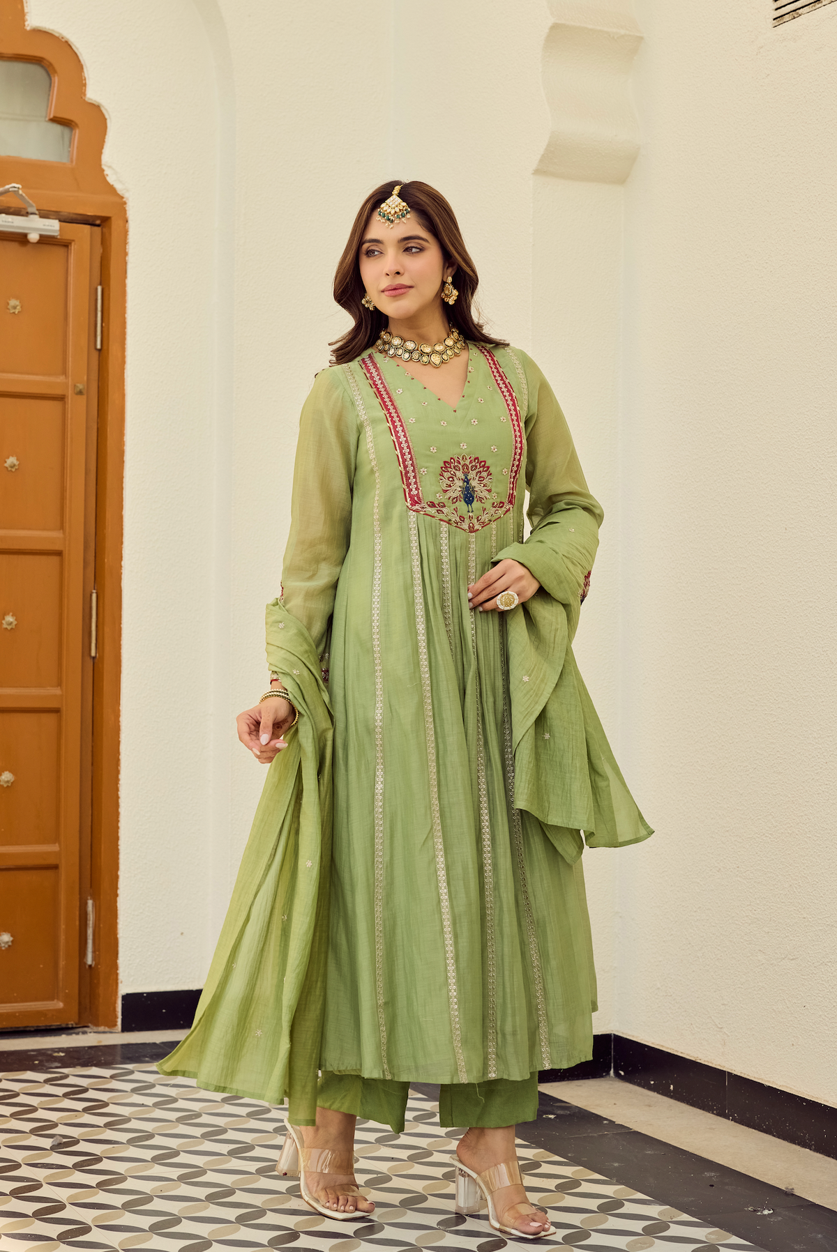 Mrinalika Sage Embroidered Anarkali Set