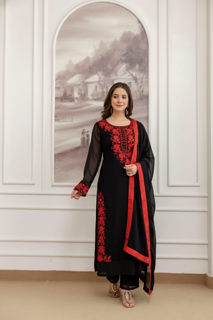 Veloura Black Embroidered Suit Set