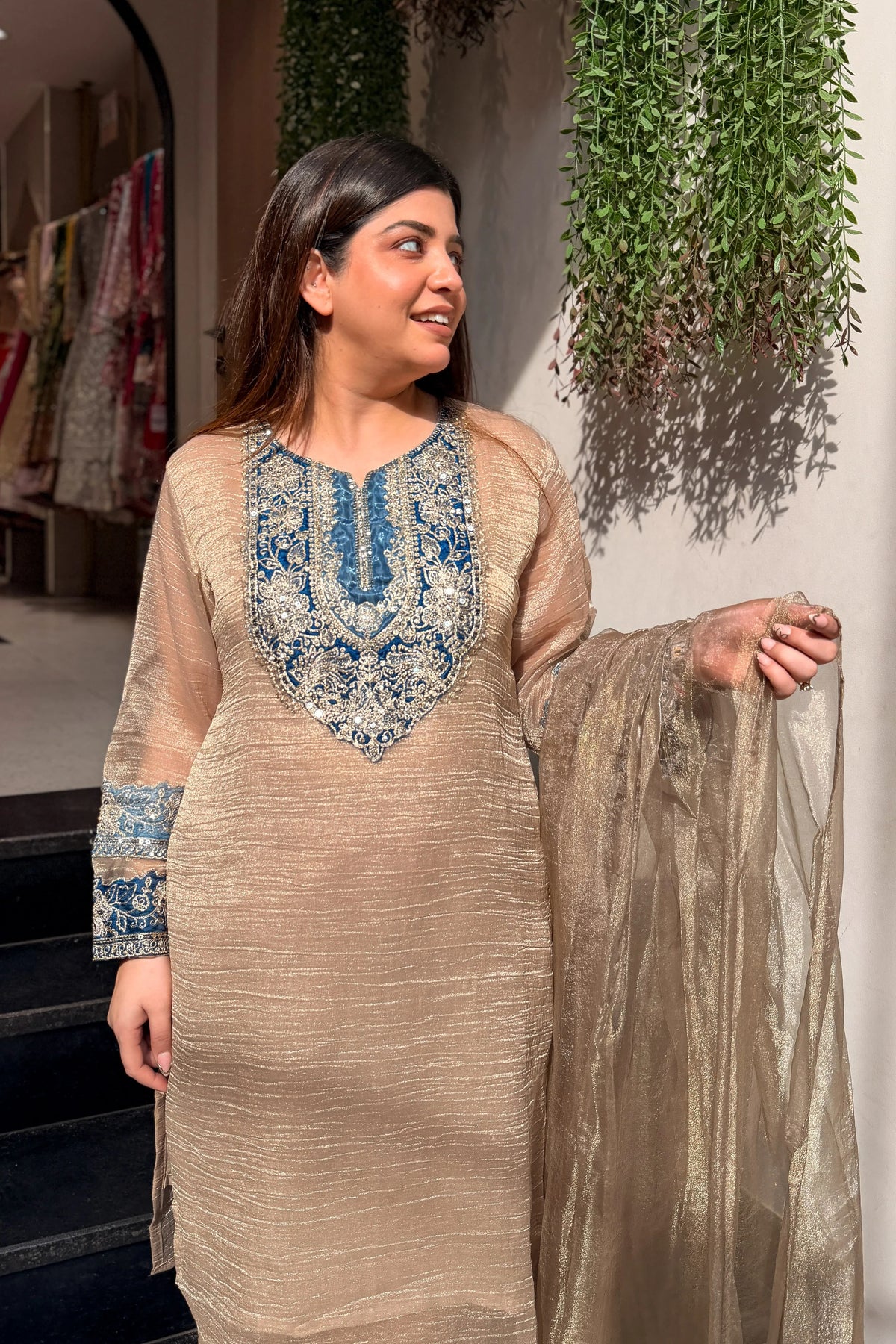 Swati Cream Tissue Silk Embroidered Suit Set