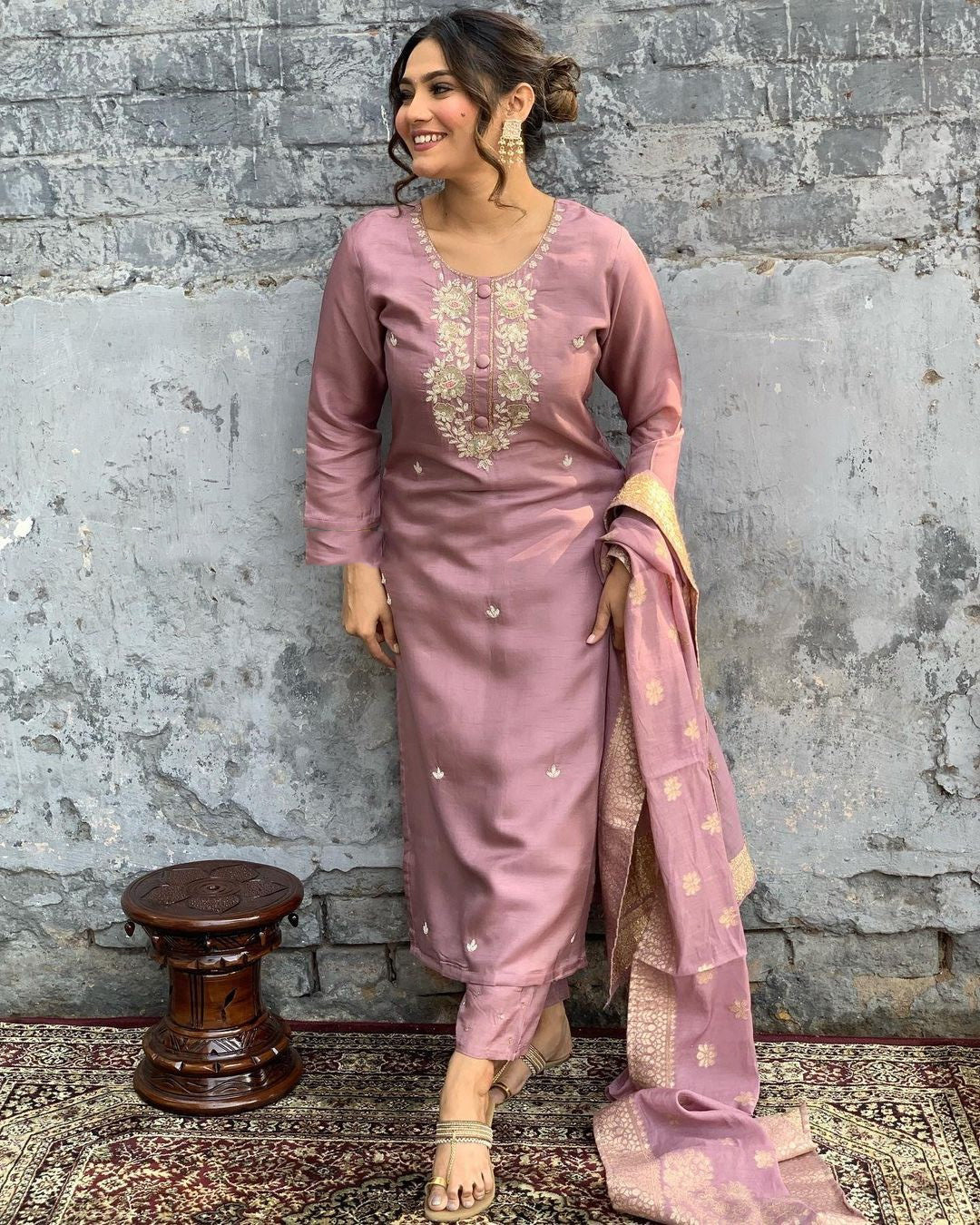 Imaginative Beautiful Chanderi Viscose Suit Set