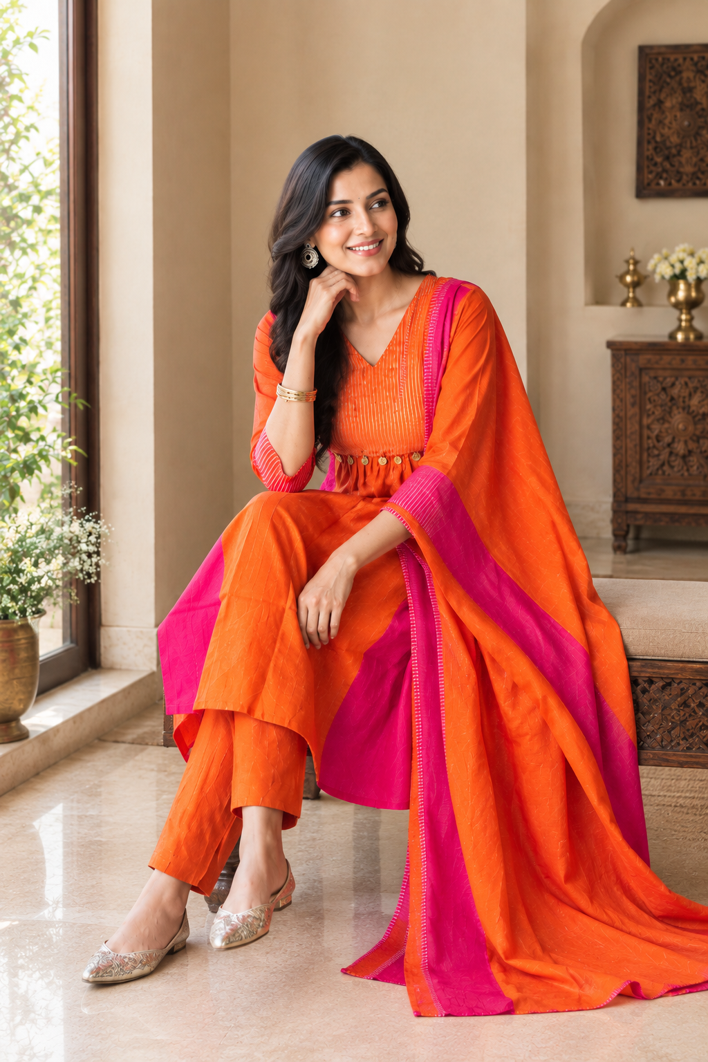 Trisha Designer Rust Anarkali Suit Set with Dupatta