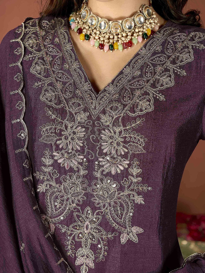 Ravishing Vichitra Silk Embroidery Suit Set