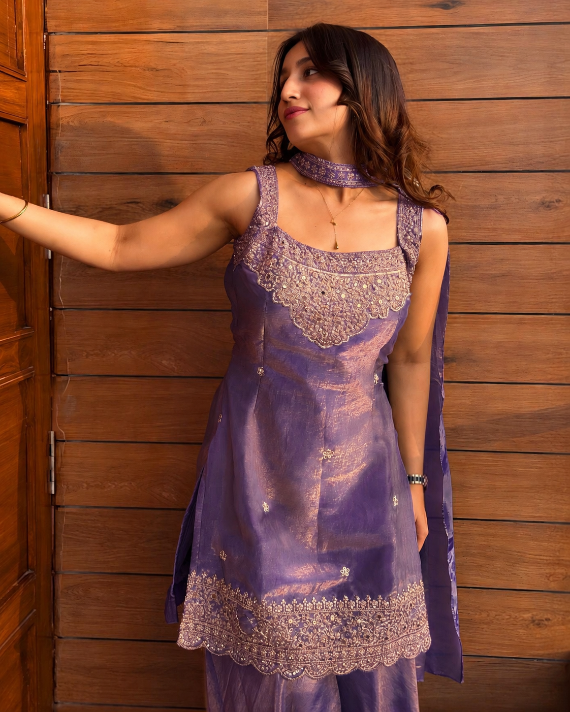 Deep Purple Heavy Embroidered Sleeveless Sharara Set