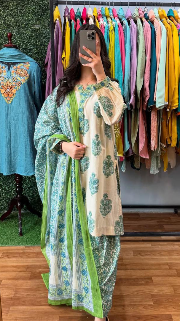 Most Beautiful Pure Cotton Katha Work Suit Set