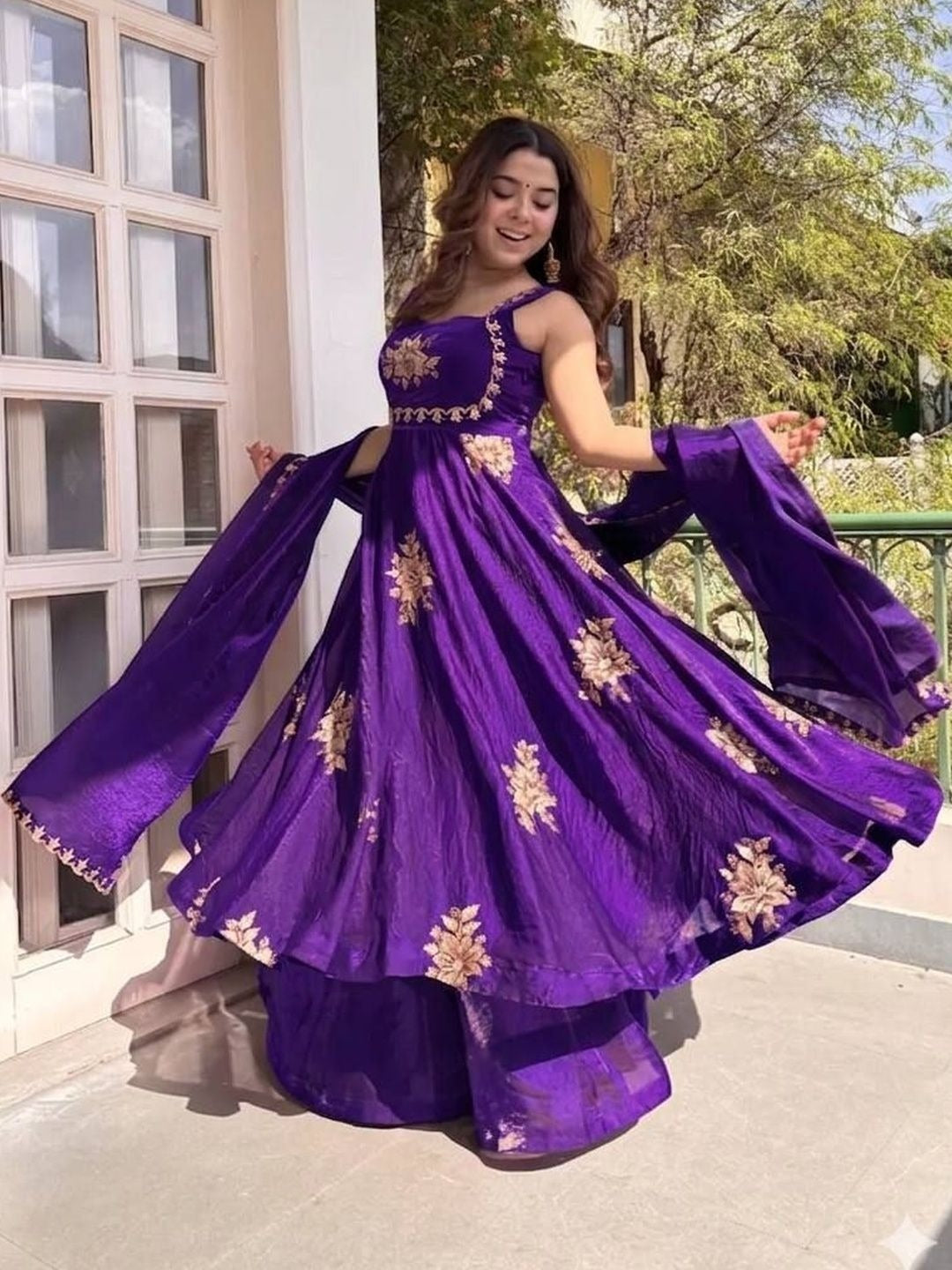 Ishani Purple Heritage Occasion Embroidered Anarkali Suit Set