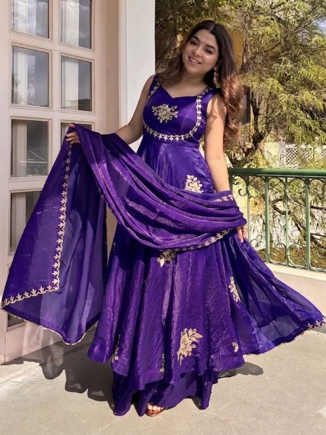 Ishani Purple Heritage Occasion Embroidered Anarkali Suit Set
