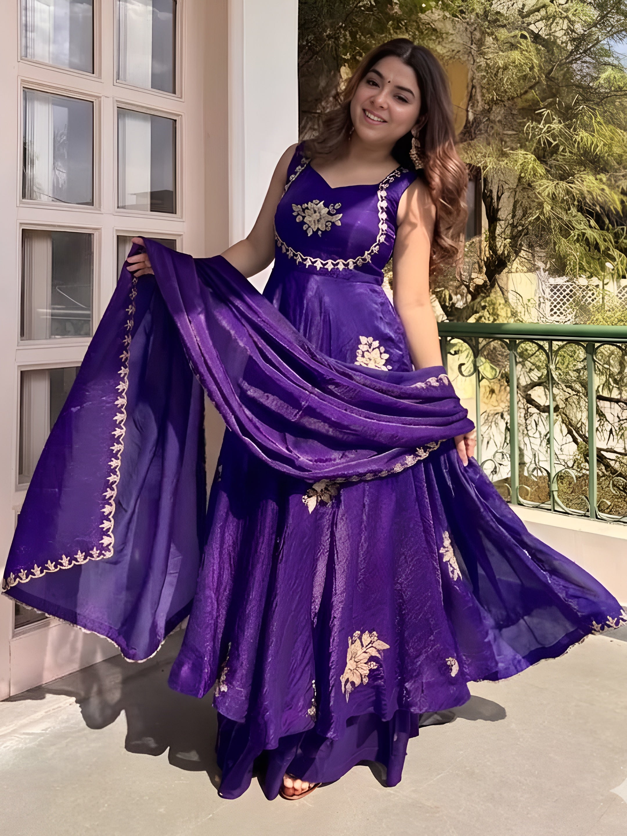 Ishani Purple Heritage Occasion Embroidered Anarkali Suit Set
