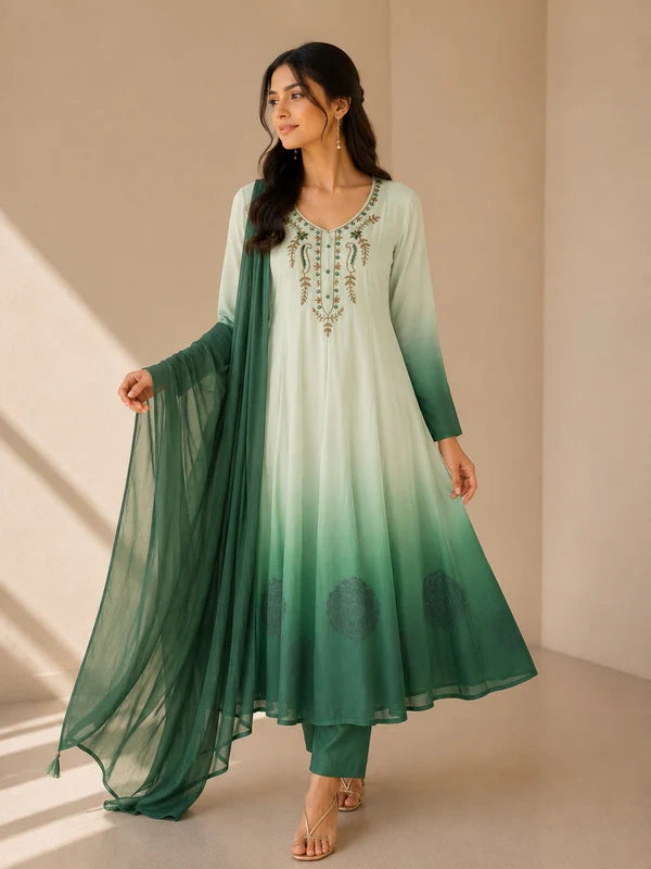 Mint Green Embroidered Anarkali Suit Set with Dupatta