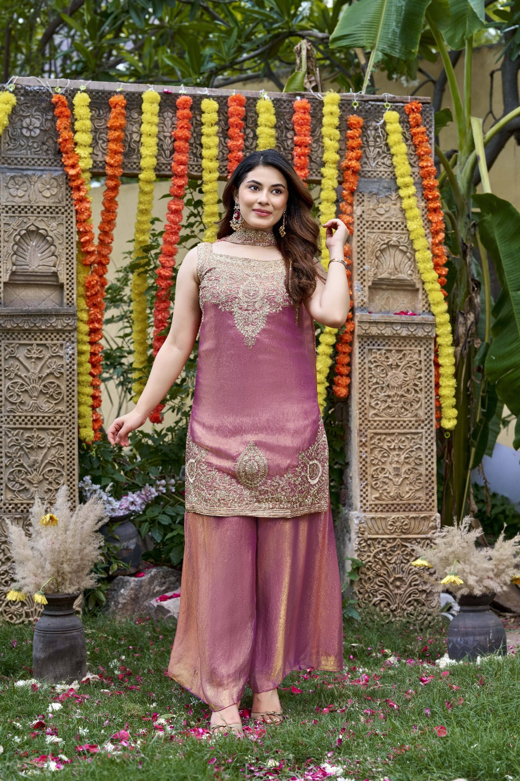 Mrinalini Lavender Embroidered Suit Set