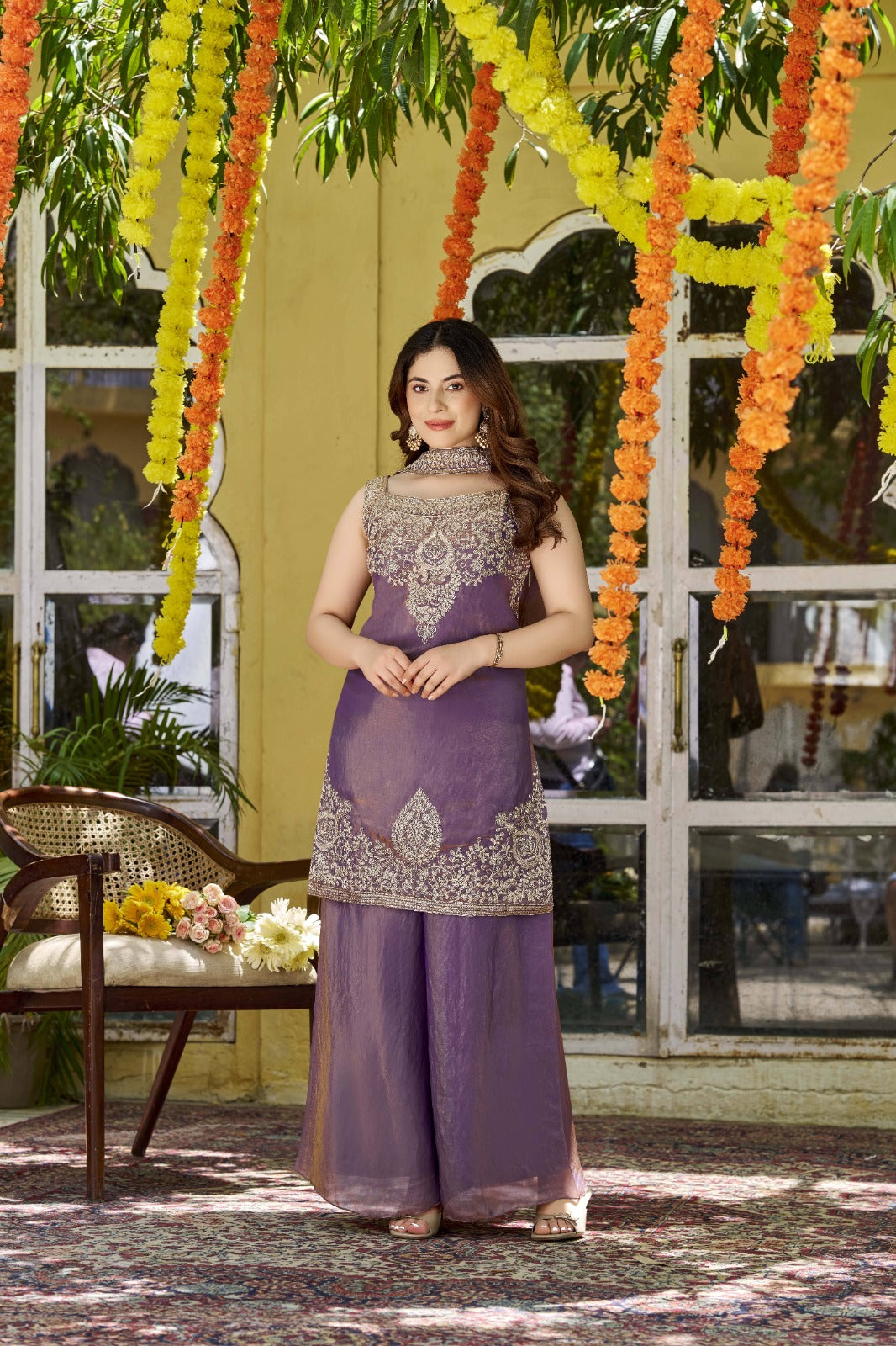 Mrinalini Lavender Embroidered Suit Set