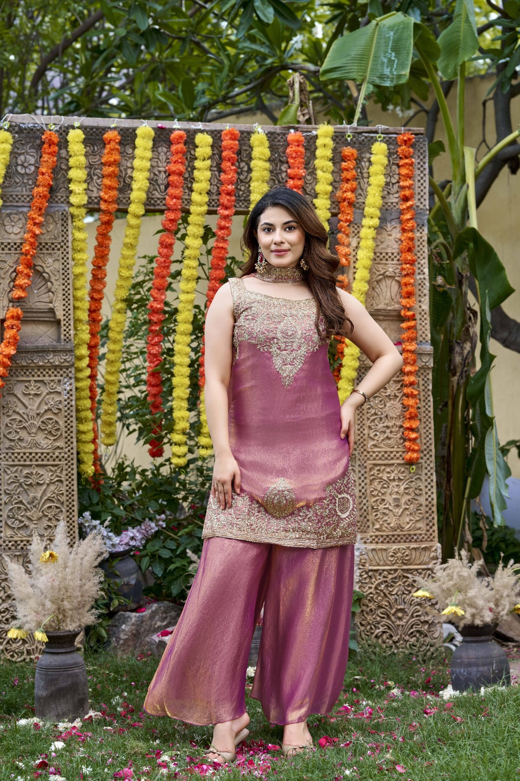 Mrinalini Lavender Embroidered Suit Set