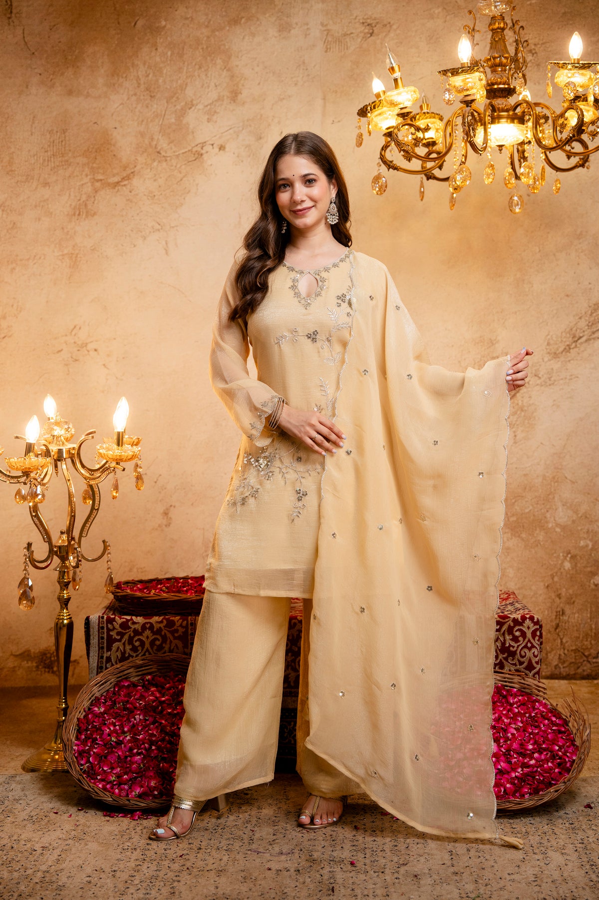 Ahilya Pastel Yellow Keyhole Embroidered Kurta Suit Set