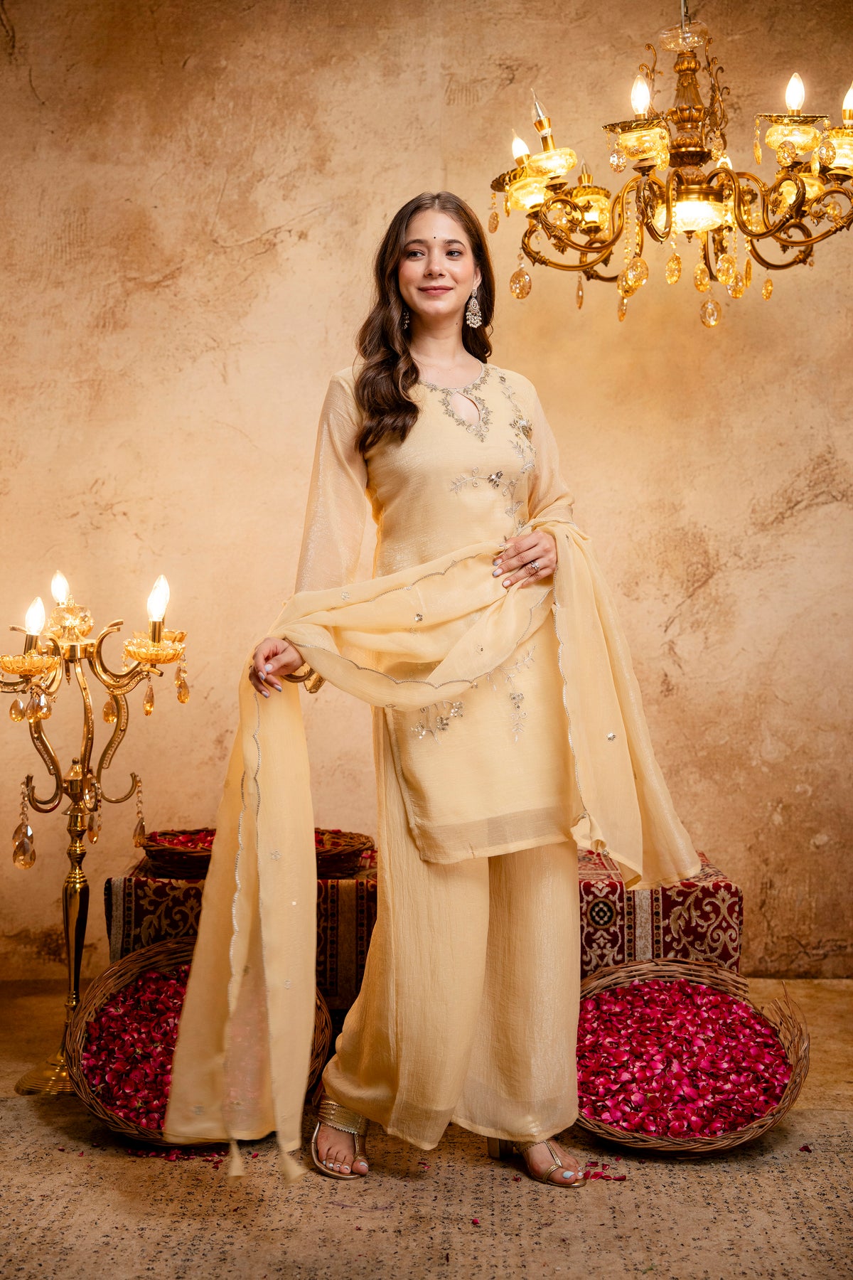 Ahilya Pastel Yellow Keyhole Embroidered Kurta Suit Set