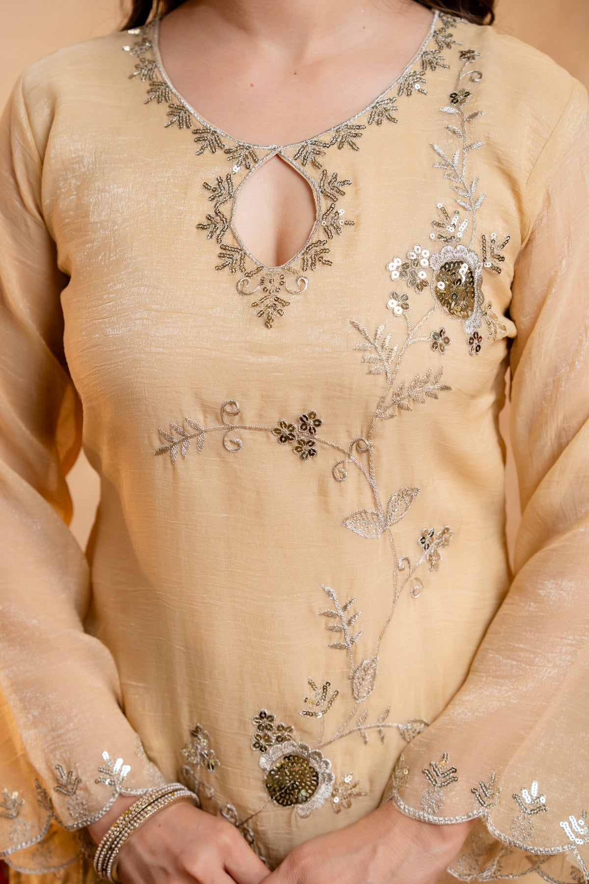 Ahilya Pastel Yellow Keyhole Embroidered Kurta Suit Set