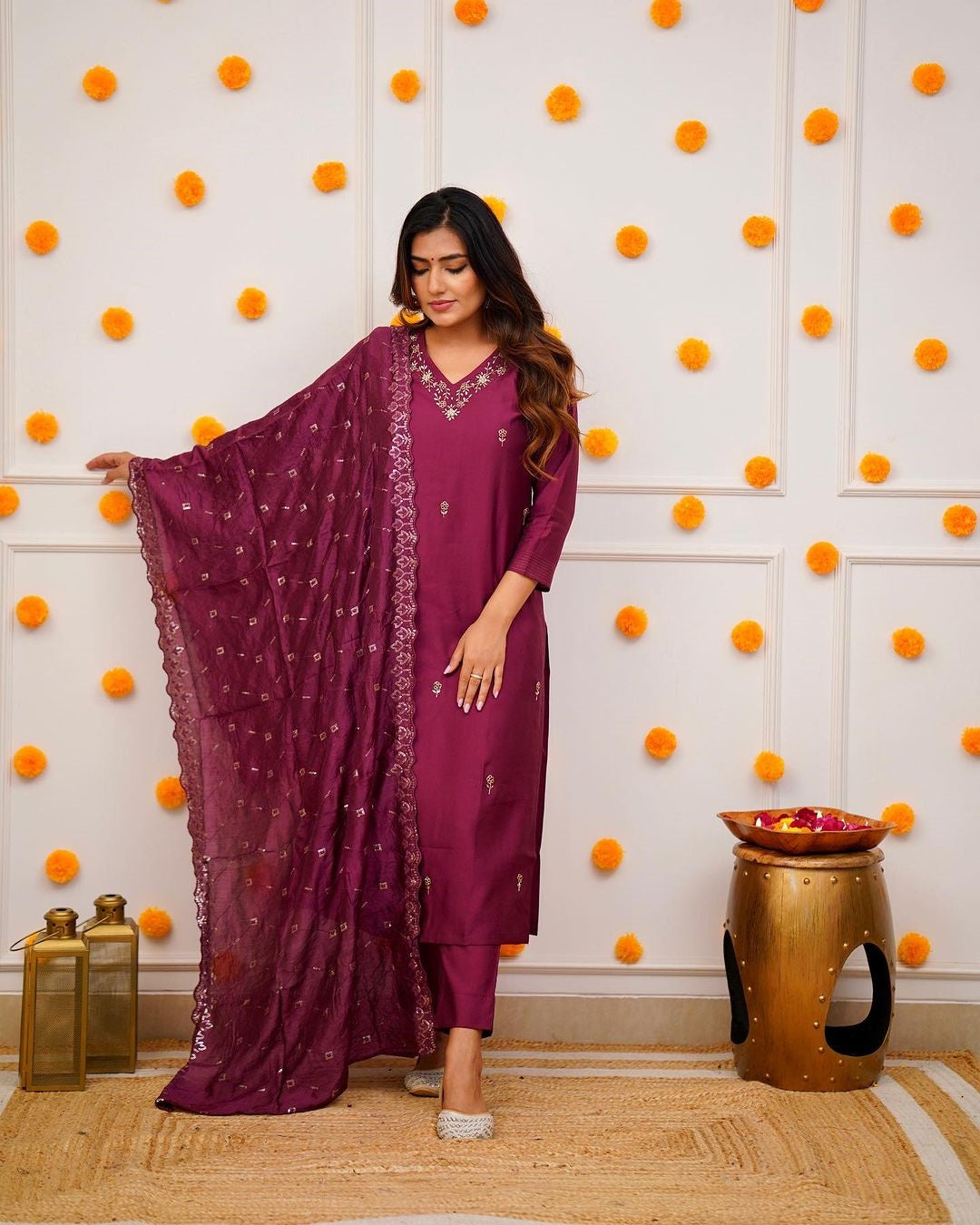 Majesty Purple Beautiful Chanderi Silk Kurta Set