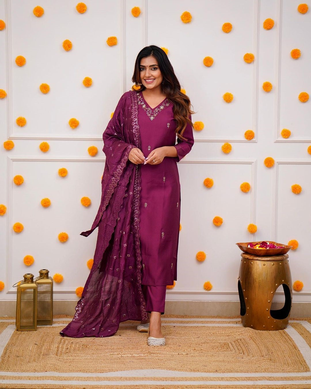 Majesty Purple Beautiful Chanderi Silk Kurta Set