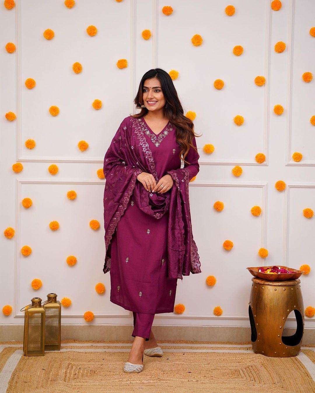 Majesty Purple Beautiful Chanderi Silk Kurta Set