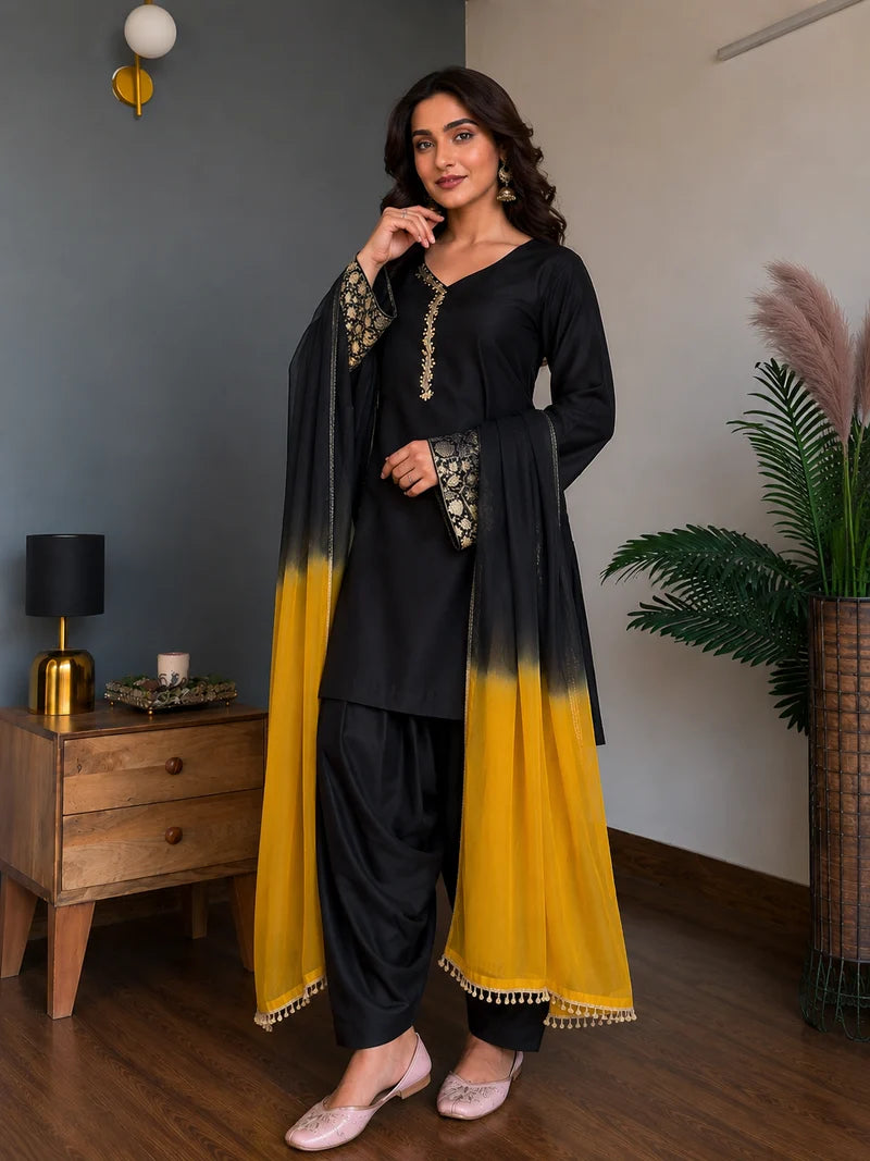 Amani Black Embroidered Suit Set