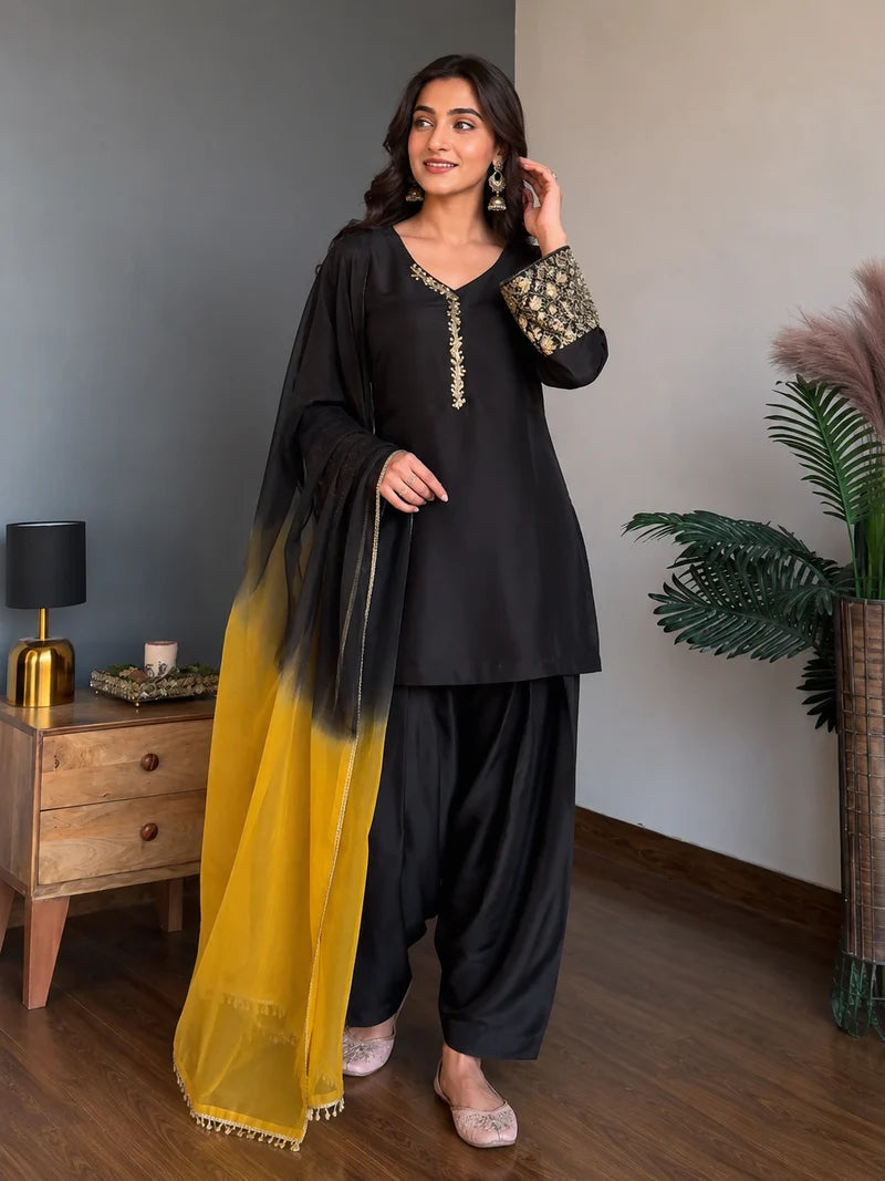 Amani Black Embroidered Suit Set