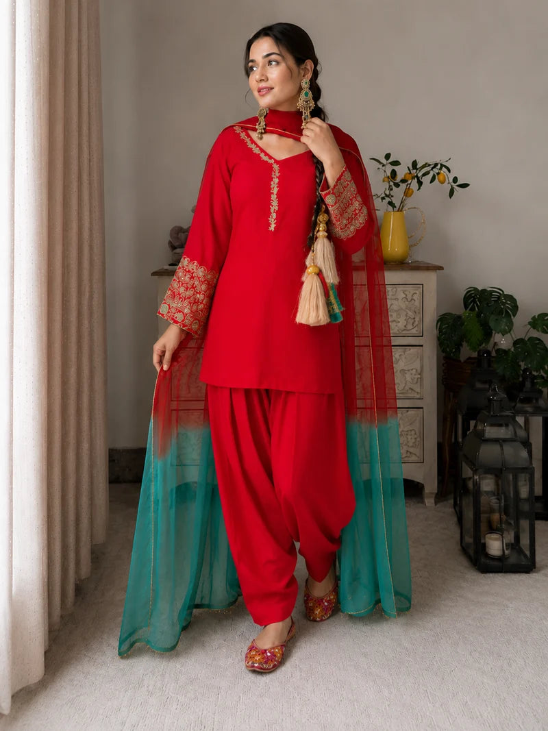 Amani Red Embroidered Suit Set