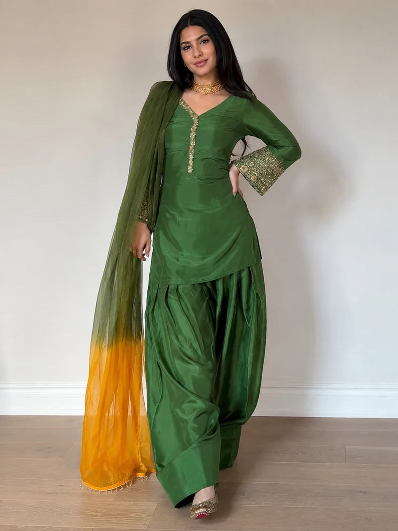 Amani Green Embroidered Suit Set