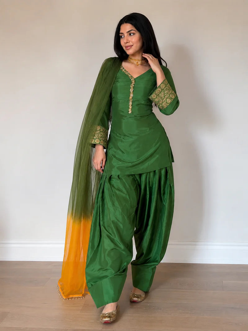 Amani Green Embroidered Suit Set