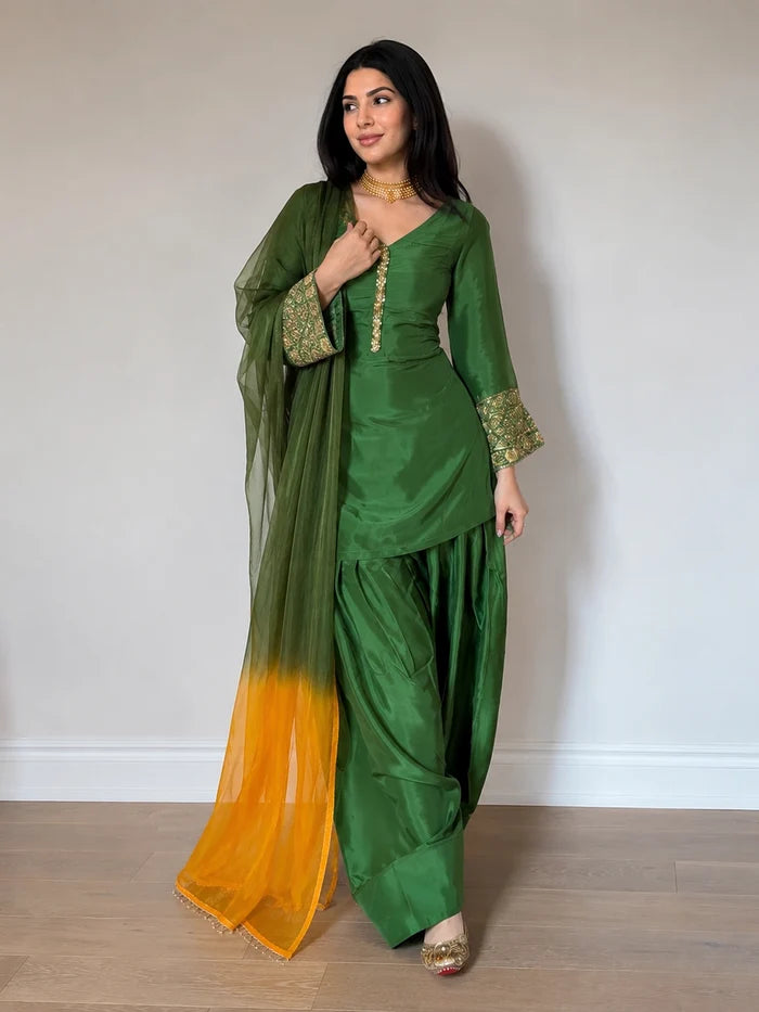 Amani Green Embroidered Suit Set