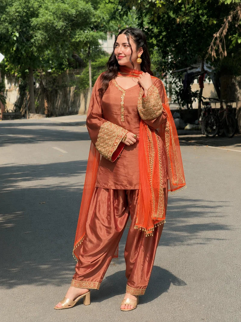 Amani Rust Embroidered Suit Set