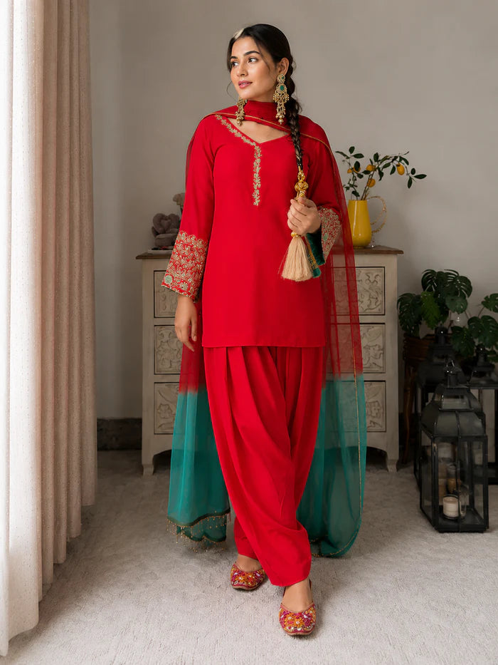 Amani Red Embroidered Suit Set