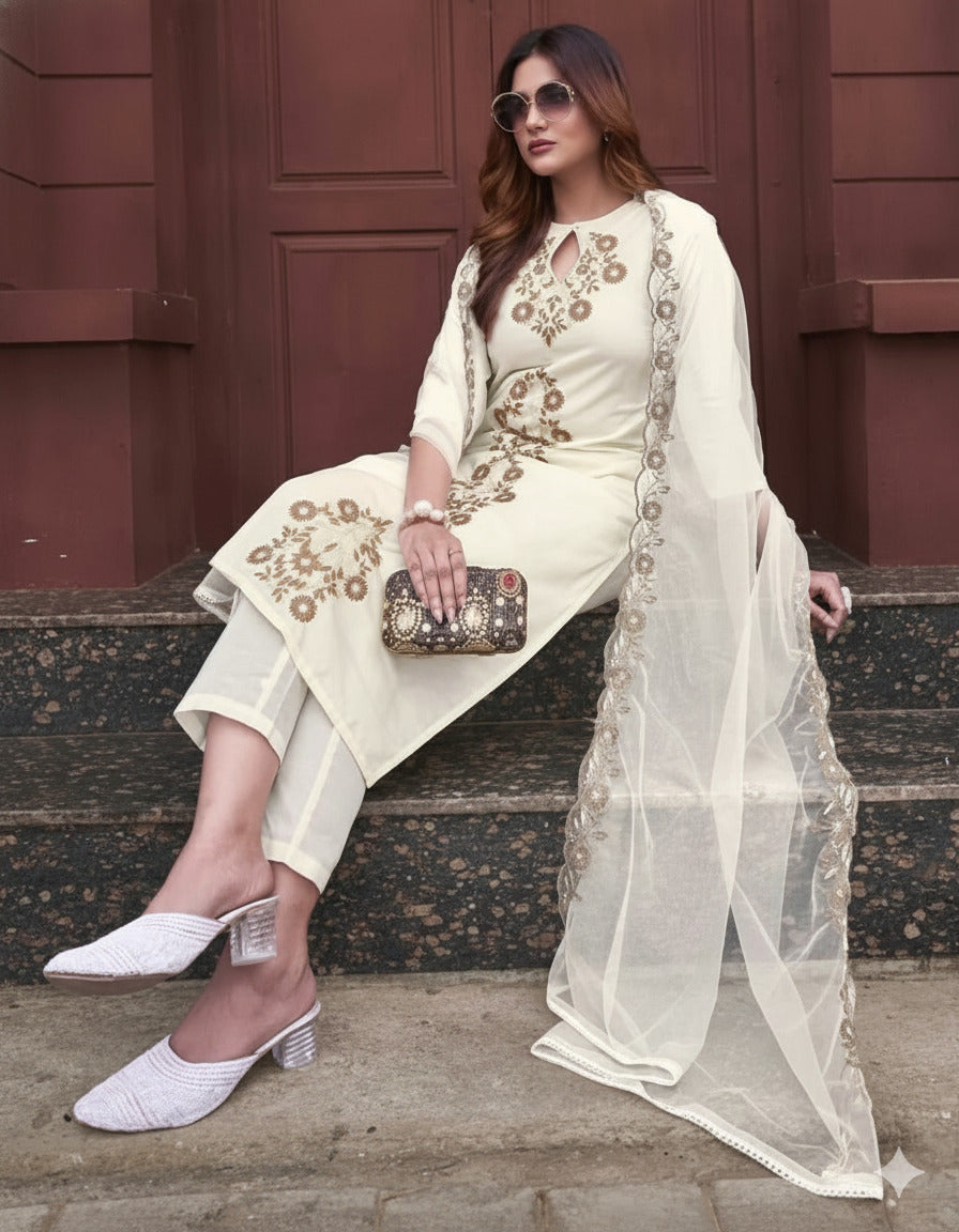 Very Good-looking Rayon Silk Embroidery Suit Set