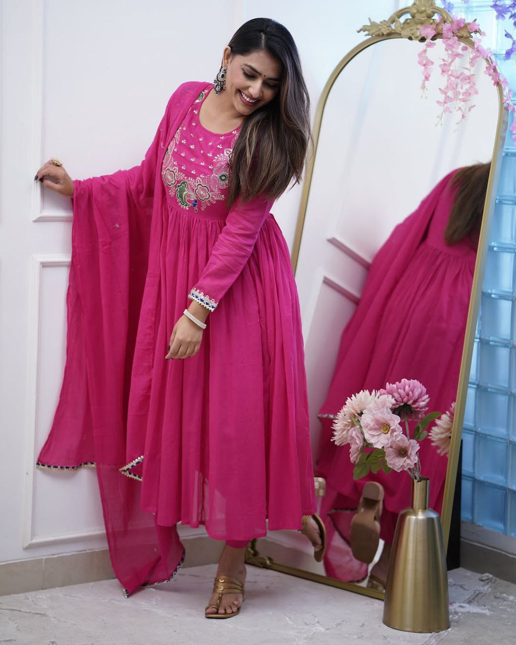 Most magnificent Anarkali style Mulmul Cotton Suit Set