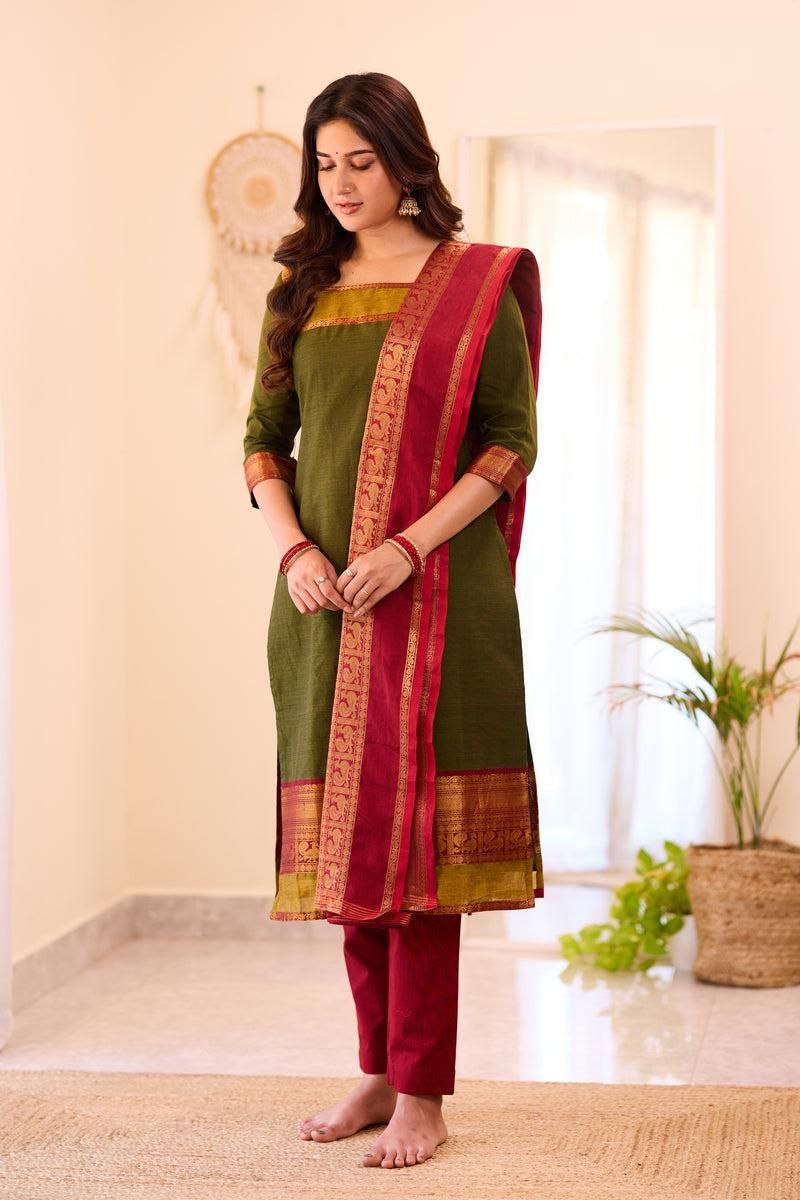 Most Beautiful South Cotton Suit Set With Jequard dupatta