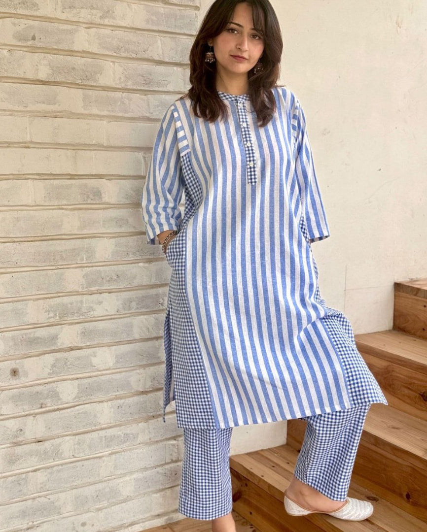 Most Magnificent Pure Cotton Striped Kurta Set