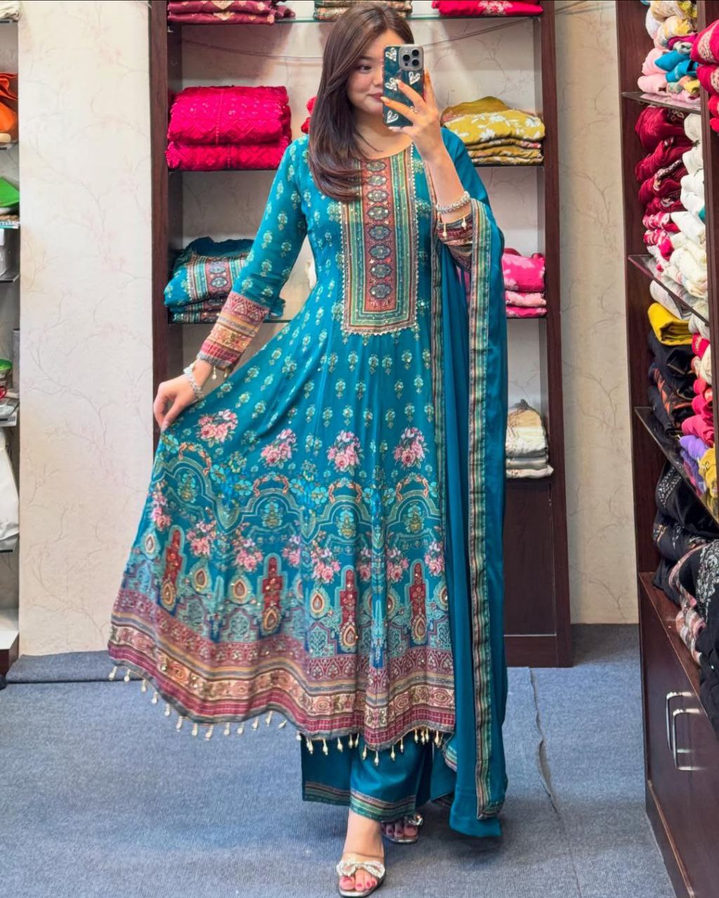Most Magnificent Chinon Silk Anarkali Style Suit Set