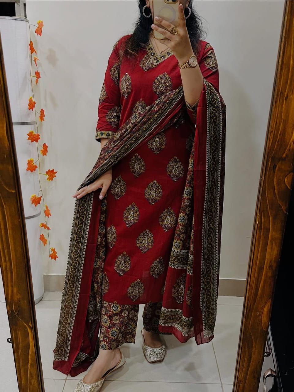 Charming Red Pure Mul Cotton Embroidery Suit Set