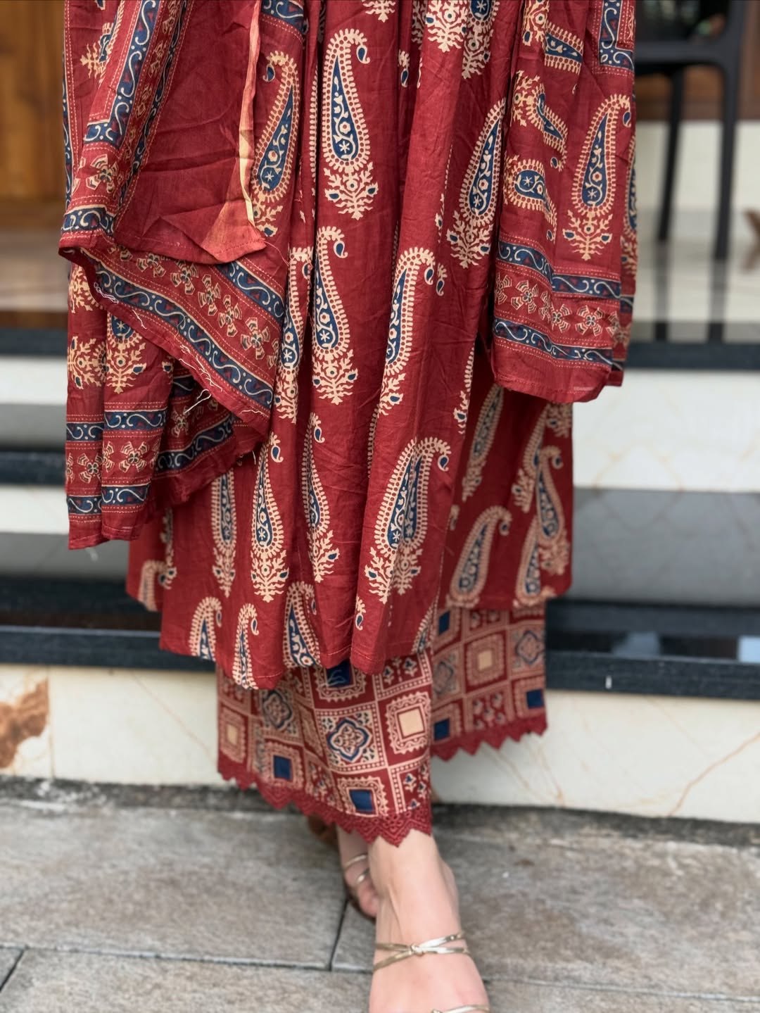 Very Graceful Pure Mul Cotton ajarakh A-Line Suit Set