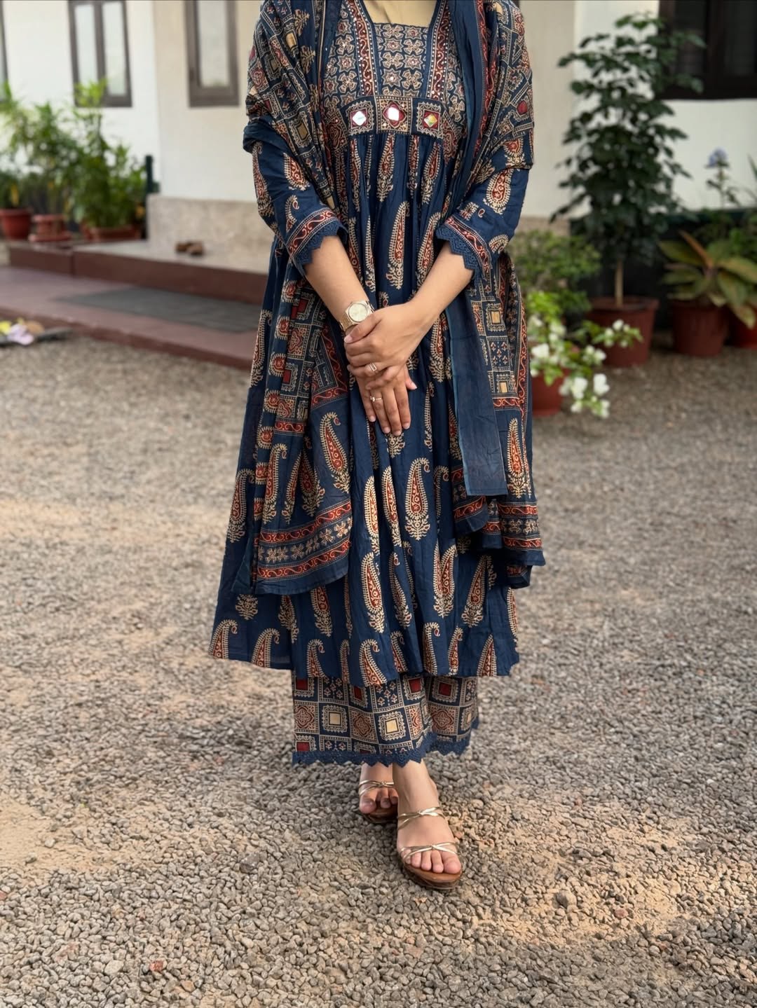 Very Graceful Pure Mul Cotton ajarakh A-Line Suit Set