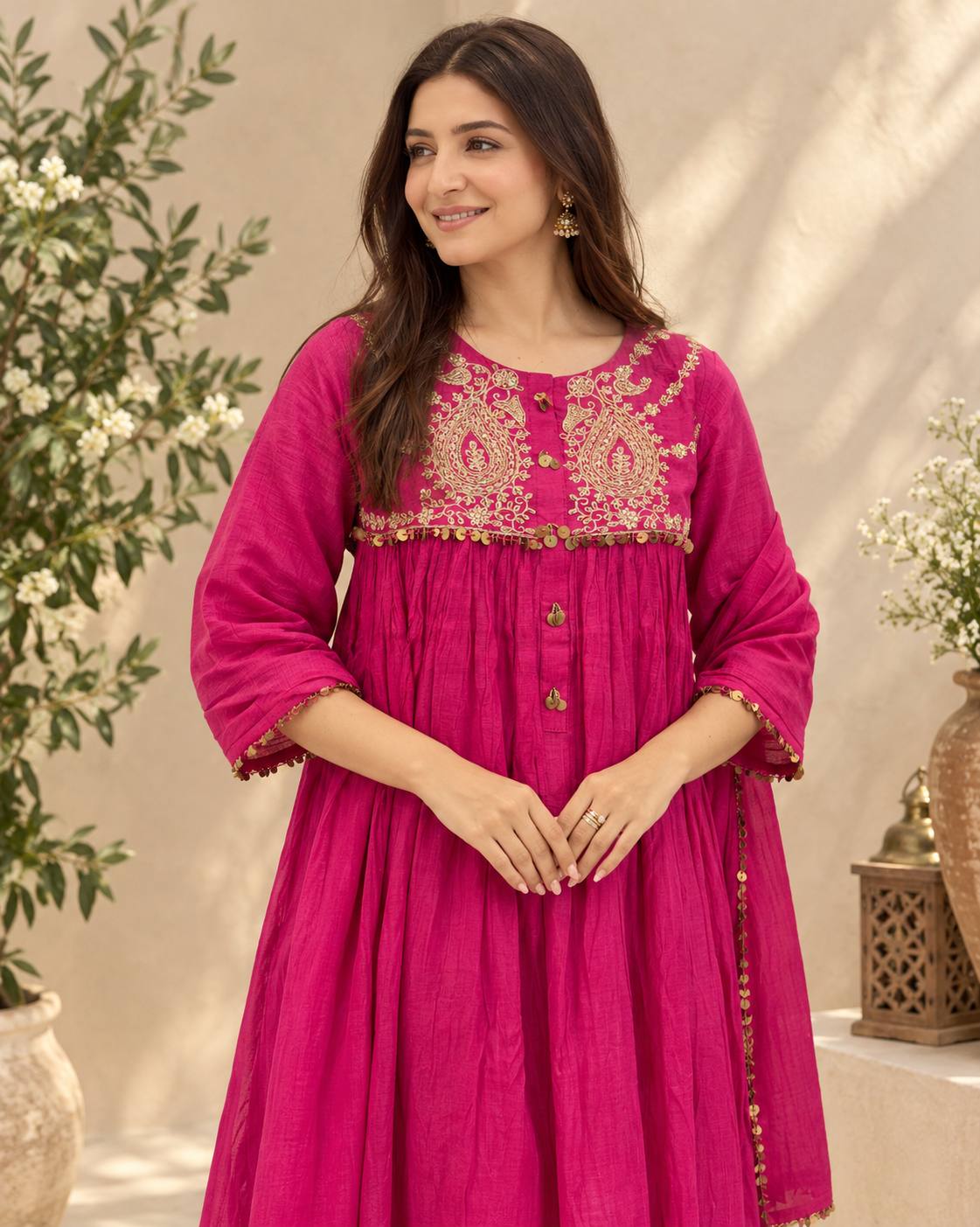 Pink Embroidered Anarkali Suit Set with Dupatta