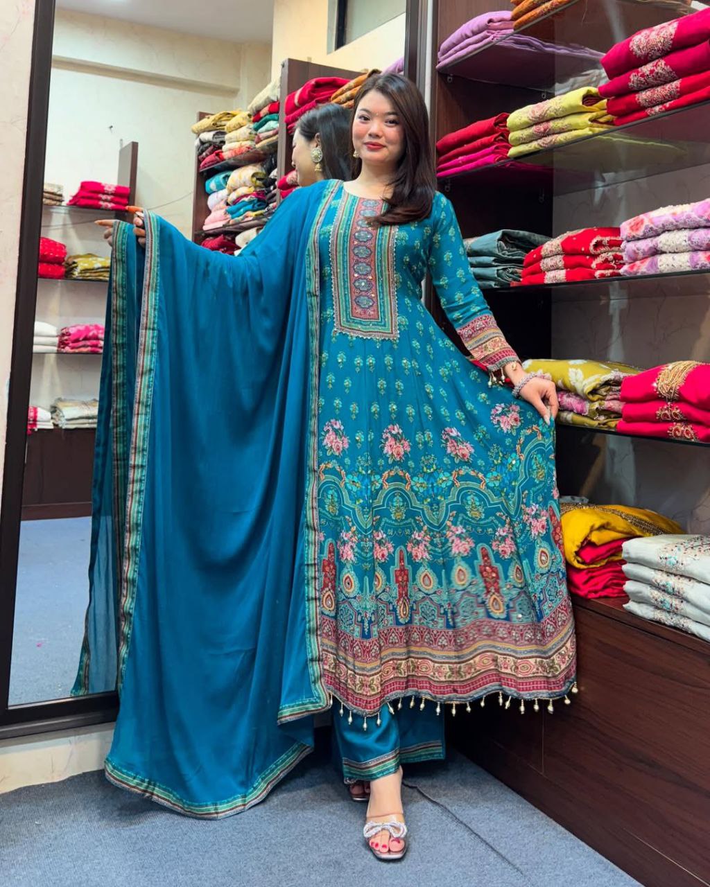 Most Magnificent Chinon Silk Anarkali Style Suit Set