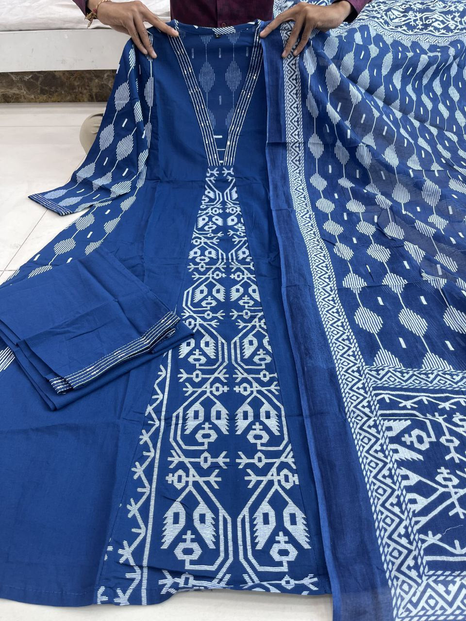 Blue Line Anarkali Style Pure Cotton Suit Set