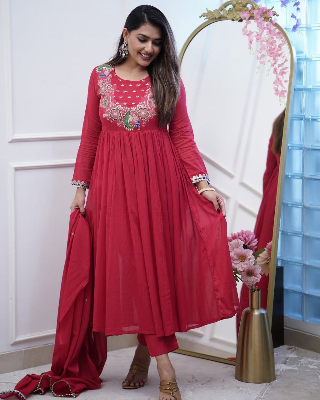 Most magnificent Anarkali style Mulmul Cotton Suit Set