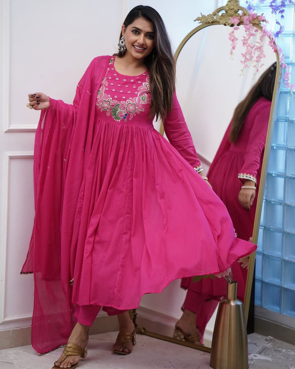 Most magnificent Anarkali style Mulmul Cotton Suit Set